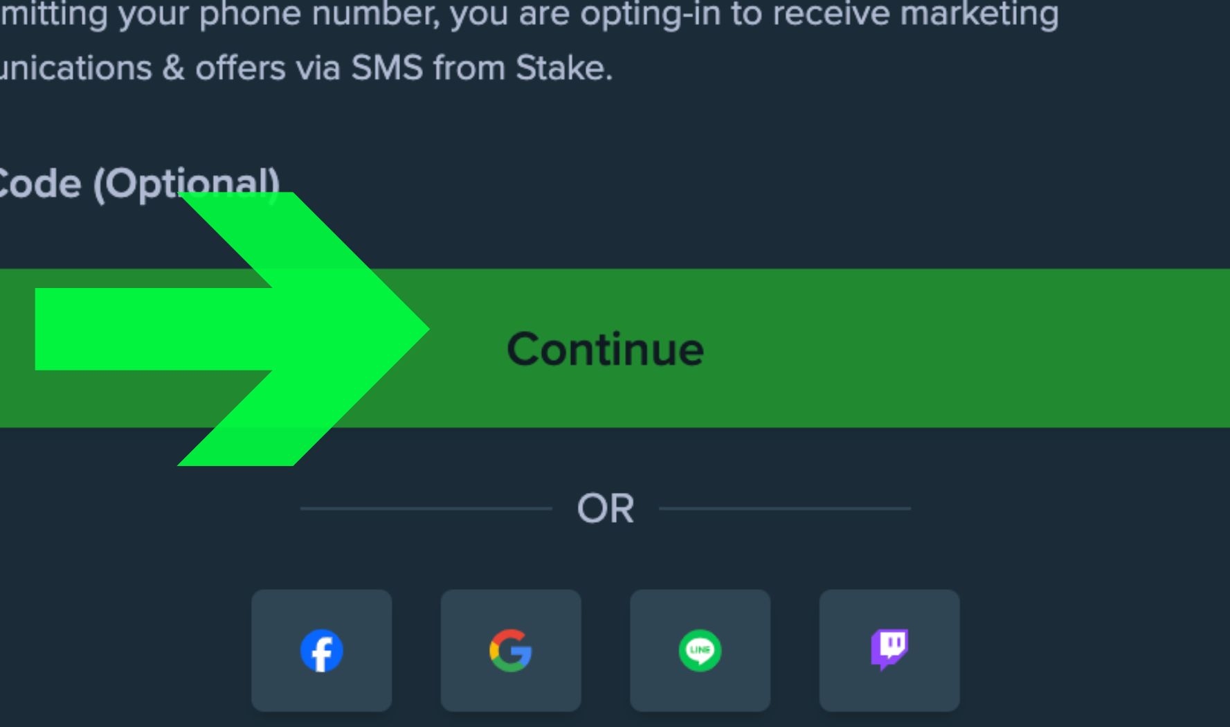 Stake Nigeria click Continue button